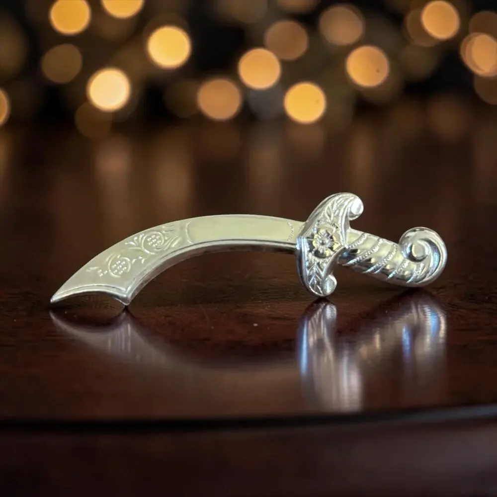 Vintage Silver Tone Scimitar Sword Brooch Curved Saber Costume Pin